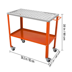 36" x 18" Welding Table, 1200lbs Load Capacity Steel Welding Workbench Table on Wheels, Portable Work Bench with Braking Lockable Casters, 4 Tool Slots, 5/8-inch Fixture Holes, Tool Tray