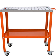 36" x 18" Welding Table, 1200lbs Load Capacity Steel Welding Workbench Table on Wheels, Portable Work Bench with Braking Lockable Casters, 4 Tool Slots, 5/8-inch Fixture Holes, Tool Tray