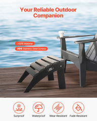 Adirondack Ottoman, 47.5L x 50W x 33H cm HDPE Plastic Folding Adirondack Ottoman, Weather-Resistant Foot Rest for Adirondack Chair, Widely Used for Outside Porch Pool Lawn Backyard, Black