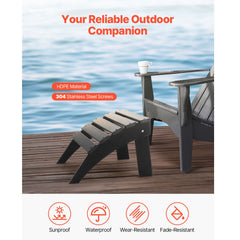 Adirondack Ottoman, 47.5L x 50W x 33H cm HDPE Plastic Folding Adirondack Ottoman, Weather-Resistant Foot Rest for Adirondack Chair, Widely Used for Outside Porch Pool Lawn Backyard, Black