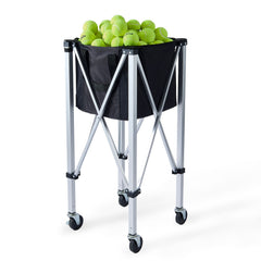 Foldable Tennis Ball Hopper, Holds 150 Tennis Balls, Lightweight Aluminum Alloy Tennis Ball Basket Cart with Wheels, Removable Bag, Carry Bag, Portable Sports Teaching Cart for Tennis Player