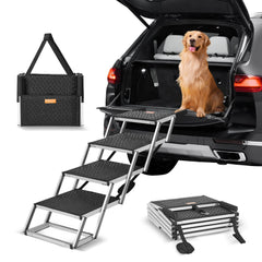 Dog Stair for Cars 4-step Folding Dog Steps Aluminum Loads up to 150 lbs, Foldable 24-25.4 in Adjustable Height