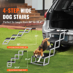 Dog Stair for Cars 4-step Folding Dog Steps Aluminum Loads up to 150 lbs, Foldable 24-25.4 in Adjustable Height