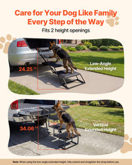Dog Stairs for Car, 4 Steps Extra Wide Foldable Dog Ramp for Large Dogs with Non-Slip Surface, Portable Lightweight Pet Stairs Ladder for Car, SUV, Truck, High Bed, Sofa, Support up to 113 kg