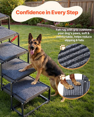Dog Stairs for Car, 5 Steps Extra Wide Foldable Dog Ramp for Large Dogs with Non-Slip Rug Surface, Portable Lightweight Pet Ladder for Car, SUV, Truck, High Beds, Sofas, Support up to 91 kg
