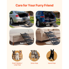 Dog Stairs for Car, 5 Steps Extra Wide Foldable Dog Ramp for Large Dogs with Non-Slip Rug Surface, Portable Lightweight Pet Ladder for Car, SUV, Truck, High Beds, Sofas, Support up to 91 kg