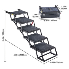 Dog Stairs for Car, 5 Steps Extra Wide Foldable Dog Ramp for Large Dogs with Non-Slip Rug Surface, Portable Lightweight Pet Ladder for Car, SUV, Truck, High Beds, Sofas, Support up to 91 kg