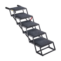 Dog Stairs for Car, 5 Steps Extra Wide Foldable Dog Ramp for Large Dogs with Non-Slip Rug Surface, Portable Lightweight Pet Ladder for Car, SUV, Truck, High Beds, Sofas, Support up to 91 kg