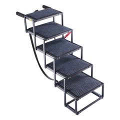 Dog Stairs for Car, 5 Steps Extra Wide Foldable Dog Ramp for Large Dogs with Non-Slip Rug Surface, Portable Lightweight Pet Ladder for Car, SUV, Truck, High Beds, Sofas, Support up to 91 kg