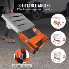 Welding Table 30" x 20", 400lbs Load Capacity Steel Welding Workbench Table on Wheels, Folding Work Bench with Three 1.1" Slot, 3 Tilt Angles, Adjustable Height, Retractable Guide Rails