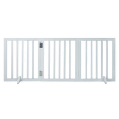 Free Standing Dog Gate, 24" H x 60" W Freestanding Pet Gate, 3 Panels Foldable Dog Gate for Wide and Narrow Passageways, Expandable Dog Barrier with Silent Foot Support for Indoor, White