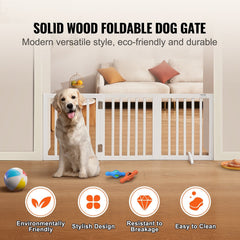 Free Standing Dog Gate, 24" H x 60" W Freestanding Pet Gate, 3 Panels Foldable Dog Gate for Wide and Narrow Passageways, Expandable Dog Barrier with Silent Foot Support for Indoor, White