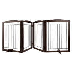 Free Standing Dog Gate 32x96.5 inch Freestanding Pet Gate Foldable Brown