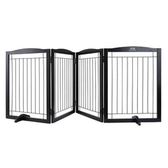 Free Standing Dog Gate 32x96.5 inch Freestanding Pet Gate Foldable Brown