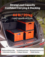 Plastic Collapsible Storage Bins with Lids, 45L 3Packs, Stackable Folding Storage Crates with Handles, Holds 20 kg Per Bin, Heavy Duty Containers, Space-Saving Baskets, for Home Organizing