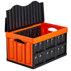 Plastic Collapsible Storage Bins with Lids, 45L 3Packs, Stackable Folding Storage Crates with Handles, Holds 20 kg Per Bin, Heavy Duty Containers, Space-Saving Baskets, for Home Organizing