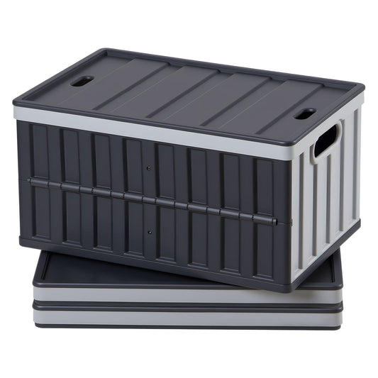 Plastic Collapsible Storage Bins with Lids, 65L 3 Packs, Stackable Folding Storage Crates with Handles, Holds 38 kg Per Bin, Heavy Duty Containers, Space-Saving Baskets, for Home Organizing