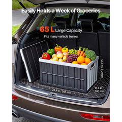 Plastic Collapsible Storage Bins with Lids, 65L 3 Packs, Stackable Folding Storage Crates with Handles, Holds 38 kg Per Bin, Heavy Duty Containers, Space-Saving Baskets, for Home Organizing