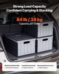Plastic Collapsible Storage Bins with Lids, 65L 3 Packs, Stackable Folding Storage Crates with Handles, Holds 38 kg Per Bin, Heavy Duty Containers, Space-Saving Baskets, for Home Organizing