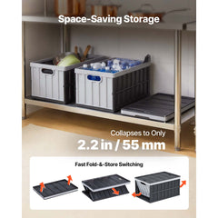Plastic Collapsible Storage Bins with Lids, 65L 3 Packs, Stackable Folding Storage Crates with Handles, Holds 38 kg Per Bin, Heavy Duty Containers, Space-Saving Baskets, for Home Organizing