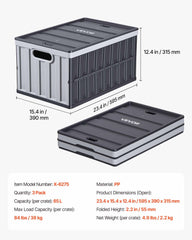 Plastic Collapsible Storage Bins with Lids, 65L 3 Packs, Stackable Folding Storage Crates with Handles, Holds 38 kg Per Bin, Heavy Duty Containers, Space-Saving Baskets, for Home Organizing