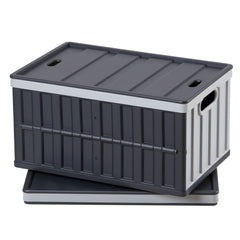 Plastic Collapsible Storage Bins with Lids, 65L 2 Packs, Stackable Folding Storage Crates with Handles, Holds 38 kg Per Bin, Heavy Duty Containers, Space-Saving Baskets, for Home Organizing