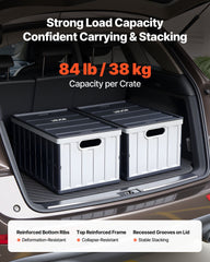 Plastic Collapsible Storage Bins with Lids, 65L 2 Packs, Stackable Folding Storage Crates with Handles, Holds 38 kg Per Bin, Heavy Duty Containers, Space-Saving Baskets, for Home Organizing