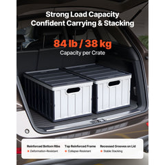 Plastic Collapsible Storage Bins with Lids, 65L 2 Packs, Stackable Folding Storage Crates with Handles, Holds 38 kg Per Bin, Heavy Duty Containers, Space-Saving Baskets, for Home Organizing