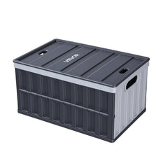 Plastic Collapsible Storage Bins with Lids, 65L 2 Packs, Stackable Folding Storage Crates with Handles, Holds 38 kg Per Bin, Heavy Duty Containers, Space-Saving Baskets, for Home Organizing