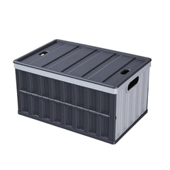 Plastic Collapsible Storage Bins with Lids, 65L 2 Packs, Stackable Folding Storage Crates with Handles, Holds 38 kg Per Bin, Heavy Duty Containers, Space-Saving Baskets, for Home Organizing