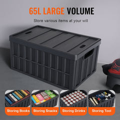 Collapsible Storage Bins with Lids, 65L 3 Packs, Folding Plastic Stackable Utility Crates with Handles, Large Heavy Duty Containers for Clothes, Toys, Books, Snack, Shoes, and Grocery Organizing