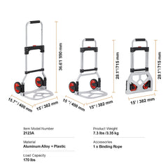 Folding Hand Truck, 80 kg Load Capacity, Aluminum Portable Cart, Convertible Hand Truck and Dolly with Telescoping Handle and Rubber Wheels, Ultra Lightweight Super Strong for Moving Warehouse