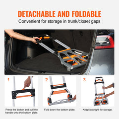 Folding Hand Truck, 140 kg Load Capacity, Aluminum Portable Cart, Convertible Hand Truck and Dolly with Telescoping Handle and PP+TPR Wheels, Ultra Lightweight Super Strong for Moving Warehouse