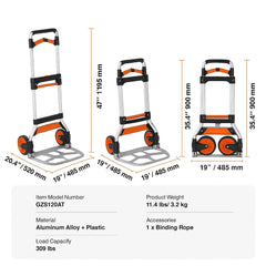 Folding Hand Truck, 140 kg Load Capacity, Aluminum Portable Cart, Convertible Hand Truck and Dolly with Telescoping Handle and PP+TPR Wheels, Ultra Lightweight Super Strong for Moving Warehouse