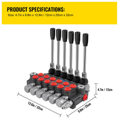 Hydraulic Directional Control Valve, 6 Spool Hydraulic Spool Valve, 11 GPM Hydraulic Loader Valve, 3600 PSI Directional Control Valve, Hydraulic Valves And Controls For Tractors Loaders Tanks