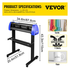 720mm Vinyl Cutter/Plotter Sign Cut Machine Software 20 Blades LCD Black
