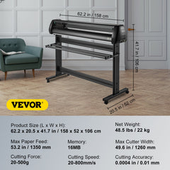 Vinyl Cutter, 53inch Vinyl Cutter Plotter with Stand, Adjustable Speed Force for Sign Making Vinyl Plotter, SignMaster Software Vinyl Tape Tools Vinyl Printer Available with COM/USB/Bluetooth