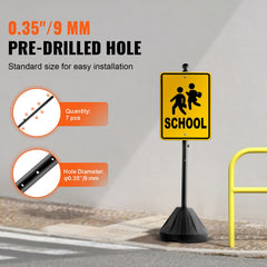 Portable Sign Post, 5 ft Cast Iron Sign Post Holder with Hard Plastic Base & Wheels, Movable Parking Sign Stand for No Parking Street Signs, Handicap Parking Sign, with Base, Bolts Nuts, Black