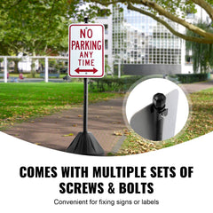 Portable Sign Post, 5 ft Cast Iron Sign Post Holder with Hard Plastic Base & Wheels, Movable Parking Sign Stand for No Parking Street Signs, Handicap Parking Sign, with Base, Bolts Nuts, Black