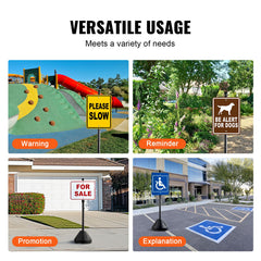 Portable Sign Post, 5 ft Cast Iron Sign Post Holder with Hard Plastic Base & Wheels, Movable Parking Sign Stand for No Parking Street Signs, Handicap Parking Sign, with Base, Bolts Nuts, Black