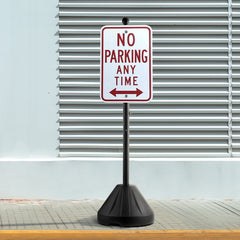 Portable Sign Post, 5 ft Cast Iron Sign Post Holder with Hard Plastic Base & Wheels, Movable Parking Sign Stand for No Parking Street Signs, Handicap Parking Sign, with Base, Bolts Nuts, Black