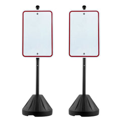 Portable Sign Post, 5 ft Cast Iron Sign Post Holder with Hard Plastic Base & Wheels, Movable Parking Sign Stand for No Parking Street Signs, Handicap Parking Sign, with Base, Bolts Nuts, Black