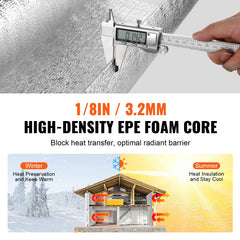 Double Reflective Insulation Roll, Foam Core Radiant Barrier, 3.2 mm 48 in x 50 ft, Double-Sided Aluminum Foil EPE Foam Heat Reflective Shield, Thermal Insulation Roll for Window RV Roof