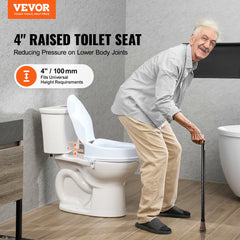 Raised Toilet Seat, 100 mm Height Raised, 136 kg Weight Capacity, Universal Toilet Seat Riser, Screw Rod Locking, with Toilet Seat, for Elderly, Handicap, Patient, Pregnant, Medical