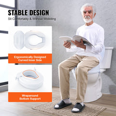 Raised Toilet Seat, 100 mm Height Raised, 136 kg Weight Capacity, Universal Toilet Seat Riser, Screw Rod Locking, with Toilet Seat, for Elderly, Handicap, Patient, Pregnant, Medical