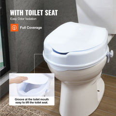 Raised Toilet Seat, 100 mm Height Raised, 136 kg Weight Capacity, Universal Toilet Seat Riser, Screw Rod Locking, with Toilet Seat, for Elderly, Handicap, Patient, Pregnant, Medical