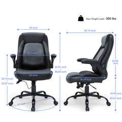 Executive Office Chair with Cutting-edge Adjustable Lumbar Support, High Back PU Leather Office Chair Ergonomic for Back Pain, with Padded Flip-up Arms