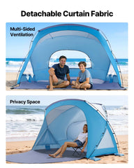 Beach Tent Sun Shelter for 6 Person, UPF 50+ Protection, Portable Sun Shade Canopy with Carrying Bag & Sand Pockets, Lightweight and Easy Setup Beach Umbrella for Family Camping Outdoor Picnic