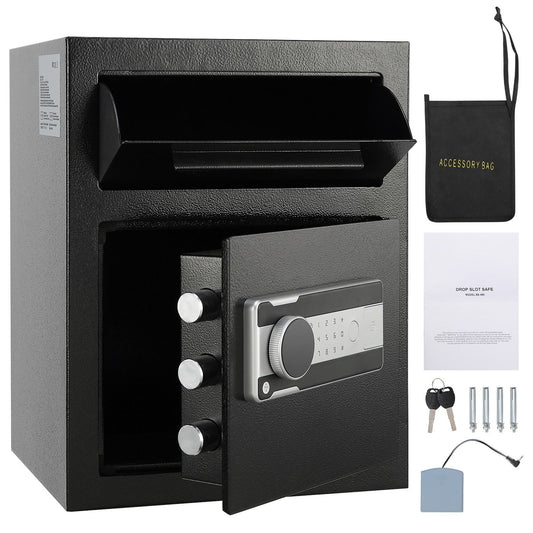 1.7 Cub Depository Safe, Deposit Safe with Drop Slot, Electronic Code Lock and 2 Emergency Keys, 17.71'' x 13.77'' x 13.77'' Business Drop Slot Safe for Cash, Mail in Home, Hotel, Office