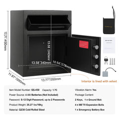 1.7 Cub Depository Safe, Deposit Safe with Drop Slot, Electronic Code Lock and 2 Emergency Keys, 17.71'' x 13.77'' x 13.77'' Business Drop Slot Safe for Cash, Mail in Home, Hotel, Office
